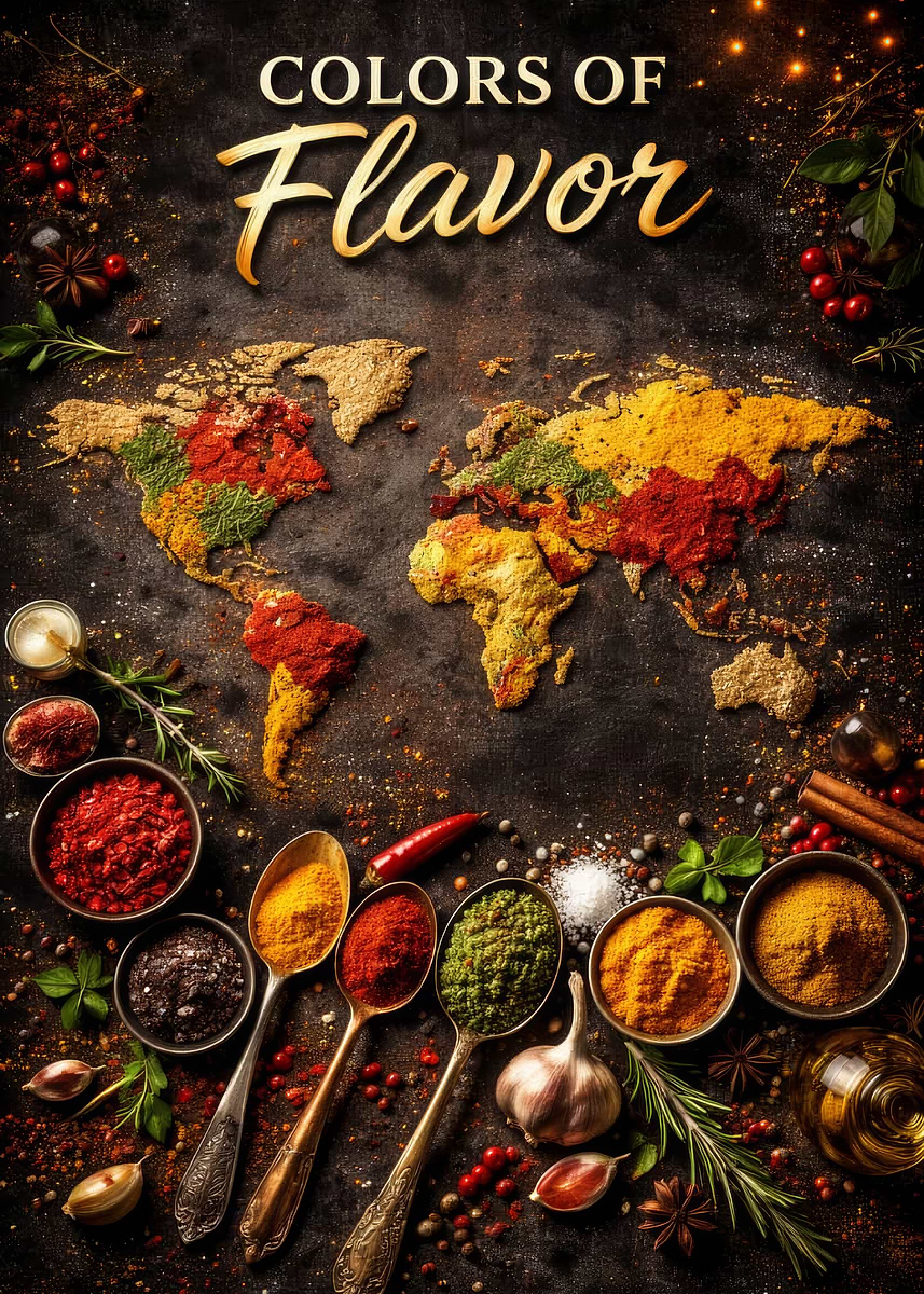 'Colors of Flavor World Map' Poster, picture, metal print, paint by ...