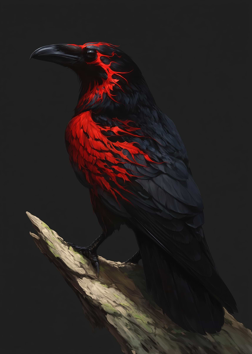 Fire Raven Color 'Fiery Raven Perched on a Branch' Poster, picture, metal print, paint ...
