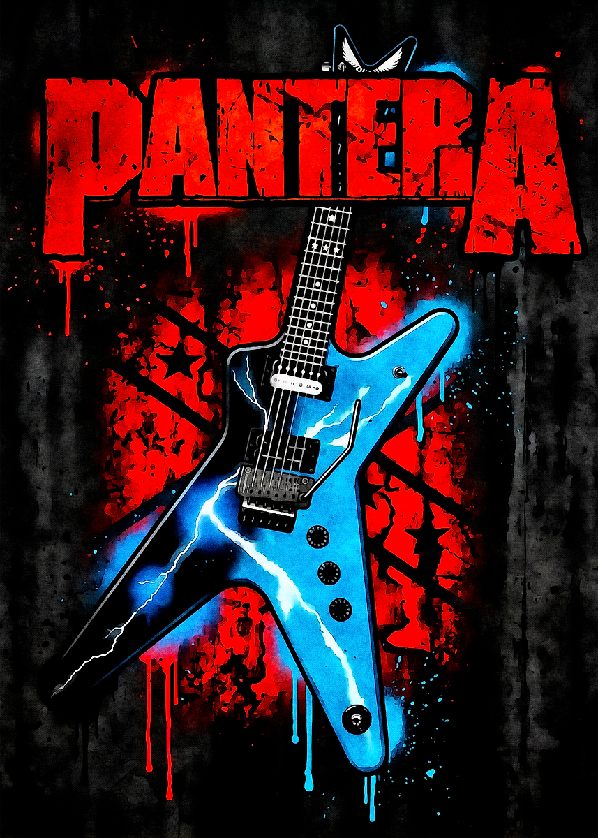 Pantera Instruments 'Pantera Guitar with Lightning' Poster, picture, metal print, paint by ...