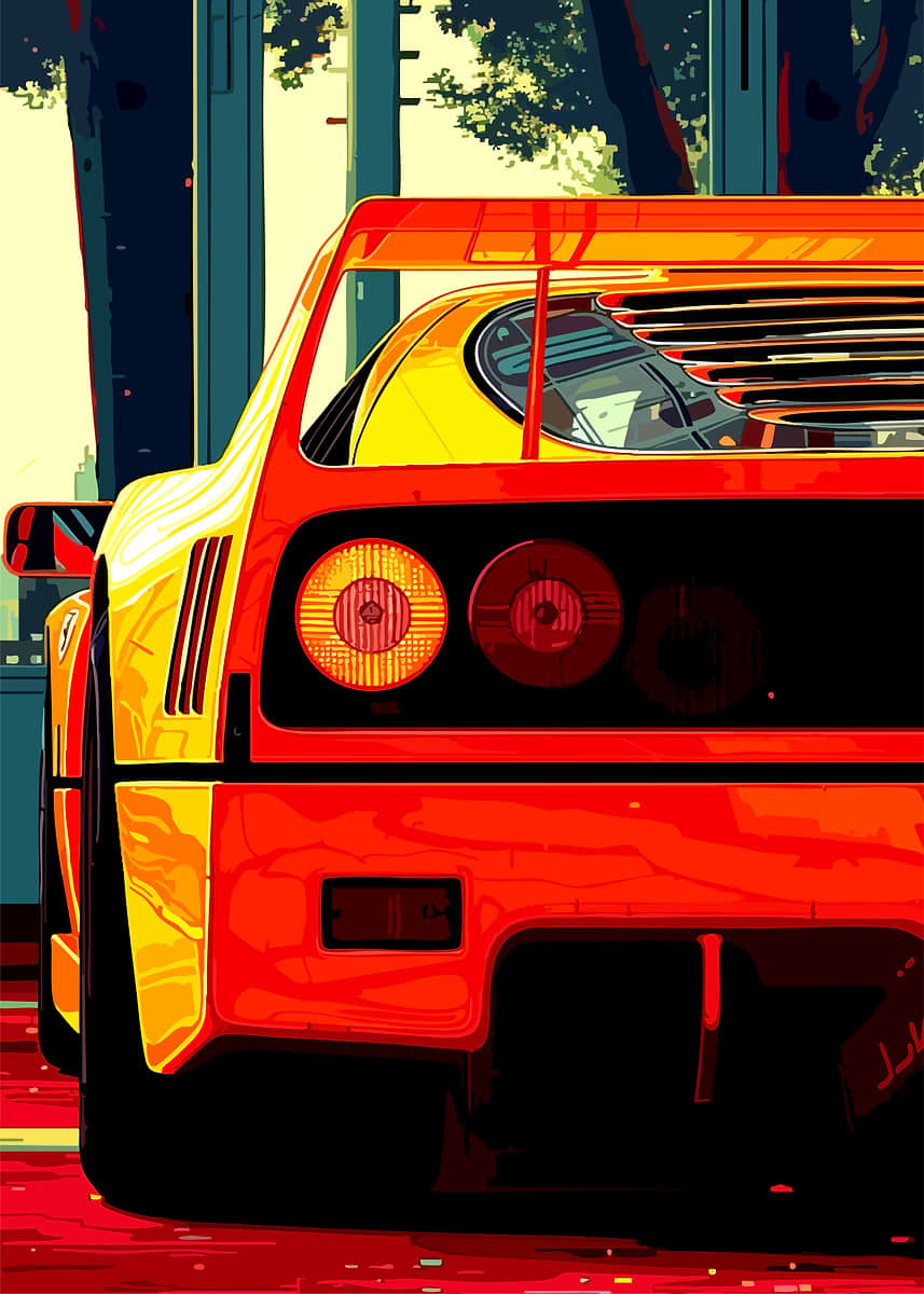 'Rear View of a Yellow and Orange Sports Car' Poster, picture, metal ...