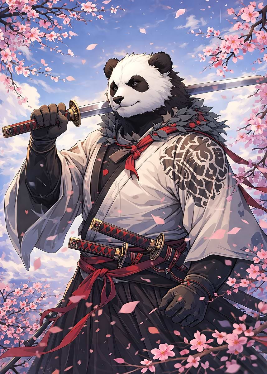 p*a様 P.Samurai×OMG Panda Samurai with Cherry Blossoms' Poster, picture, metal print