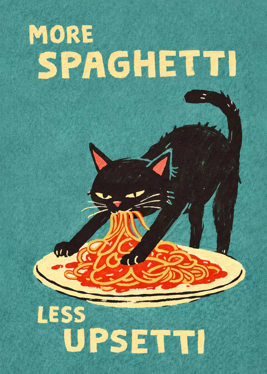 'More Spaghetti Cat Poster' Poster, picture, metal print, paint by ...