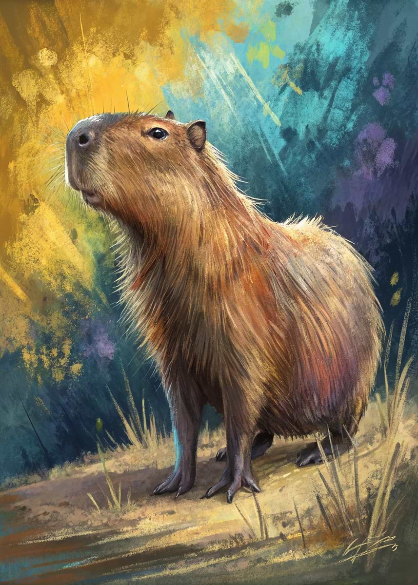 'Capybara in a Colorful Forest' Poster, picture, metal print, paint by ...