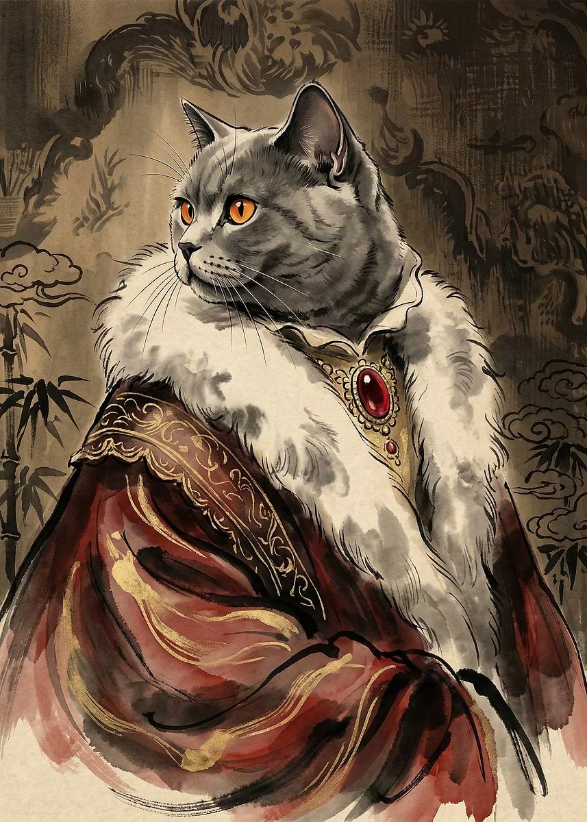 'Regal Cat in Traditional Robes' Poster, picture, metal print, paint by ...