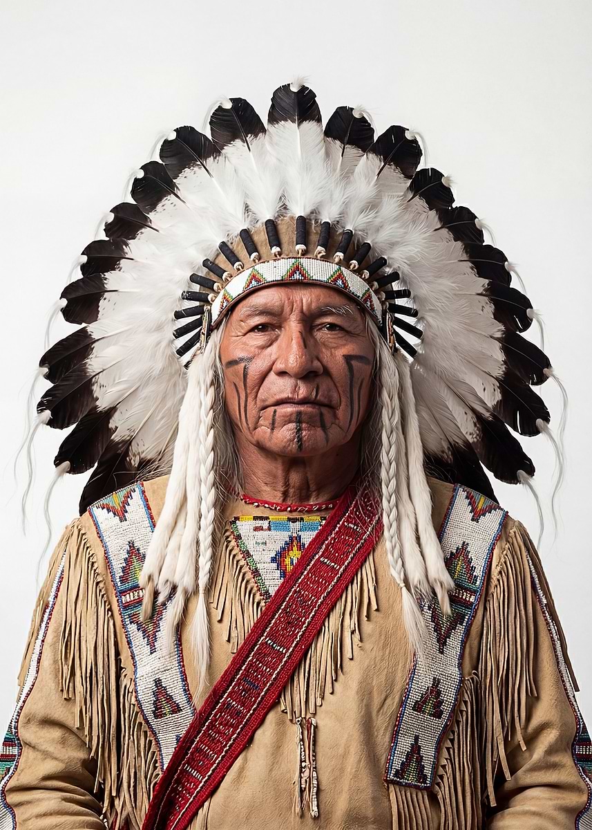 'Native American Man in Traditional Headdress' Poster, picture, metal ...