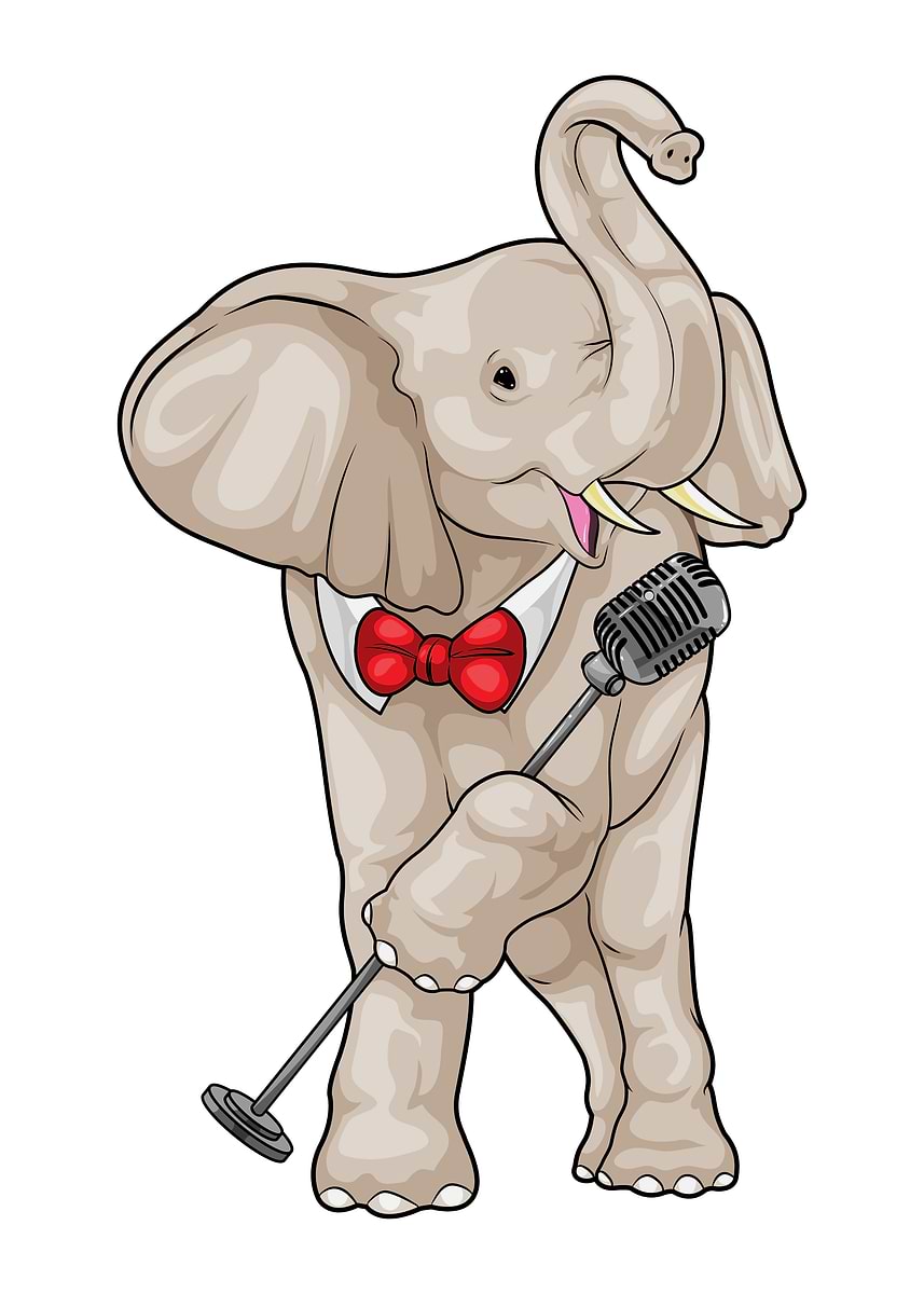 'Elephant Singer Microphone Singing' Poster, picture, metal print ...
