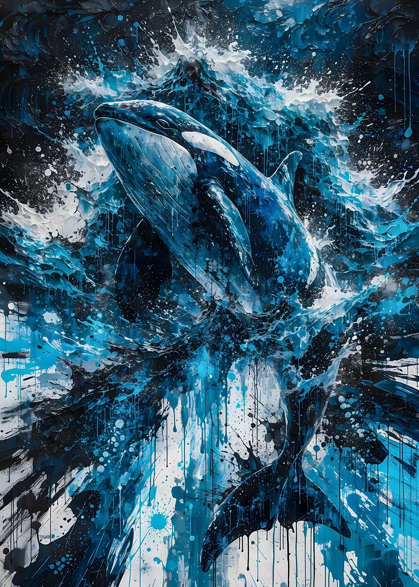'Vibrant Orca Killer Whale Abstract Water Splash Painting Poster ...