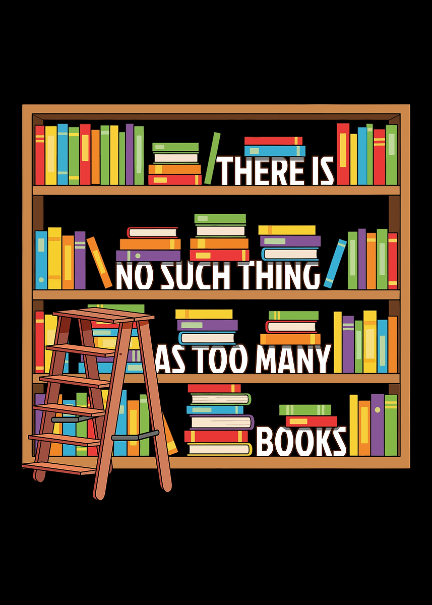 'Bookshelf with Ladder and Quote' Poster, picture, metal print, paint ...