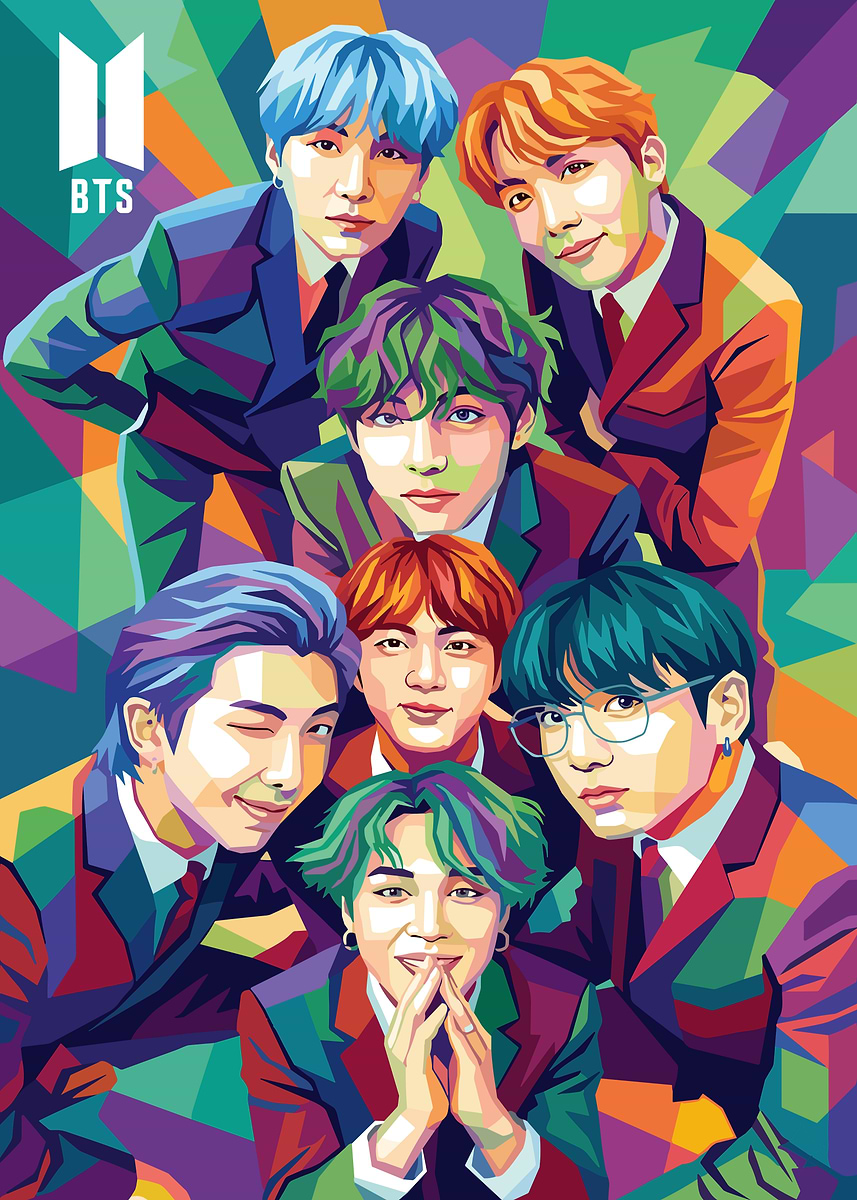 BTS Group Portrait Pop Art' Poster, picture, metal print, paint by