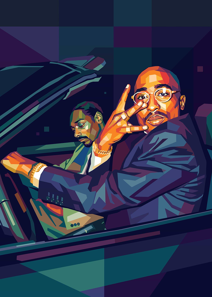 Tupac and Snoop Dogg in a Car' Poster, picture, metal print, paint