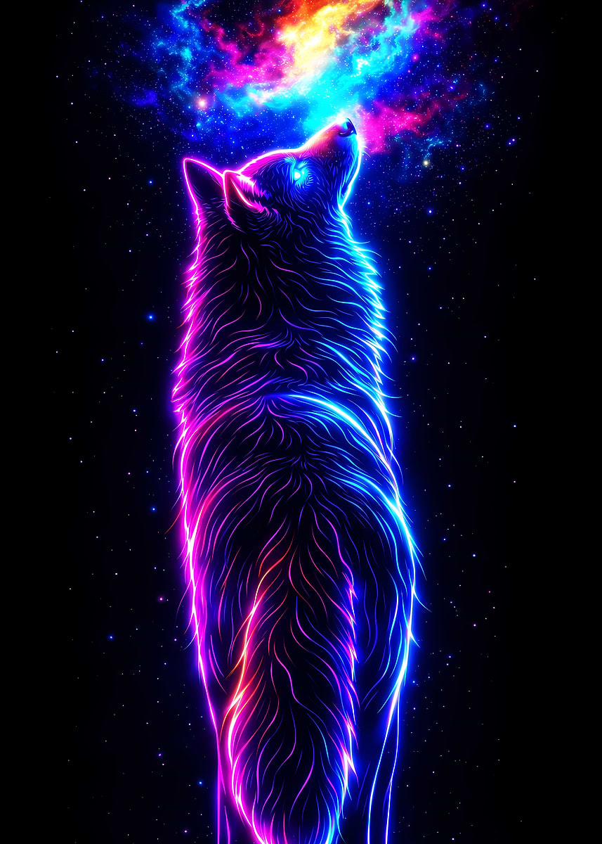 'Cosmic Wolf Neon fur' Poster, picture, metal print, paint by KONG ...