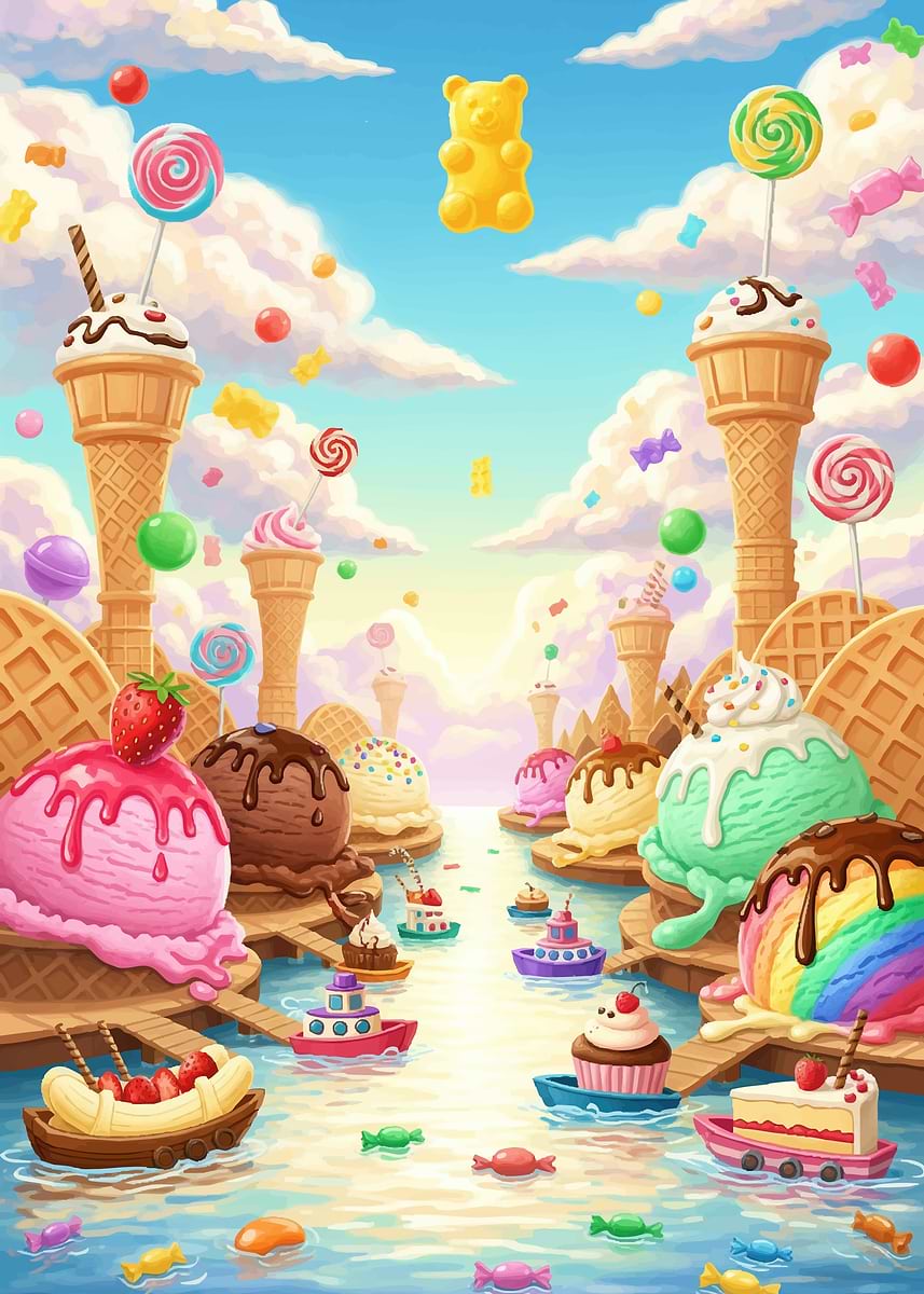 Whimsical Candy and Ice Cream Landscape' Poster, picture, metal