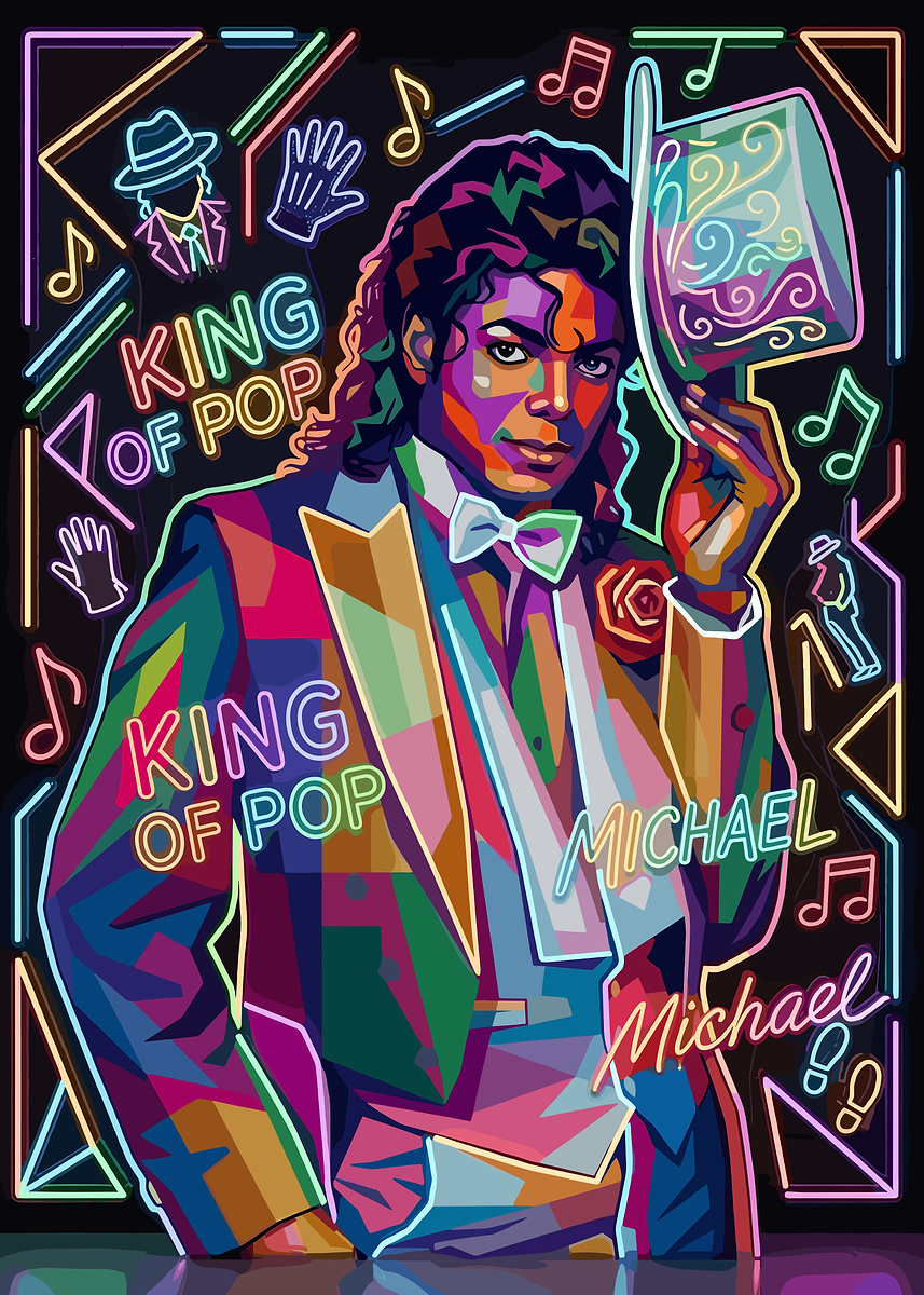 Michael Jackson King of Pop Neon Art' Poster, picture, metal print