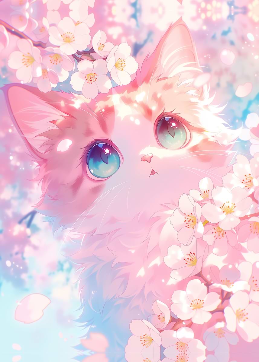 Cute Cat Among Cherry Blossoms ~ Sakura Neko ~ Anime' Poster
