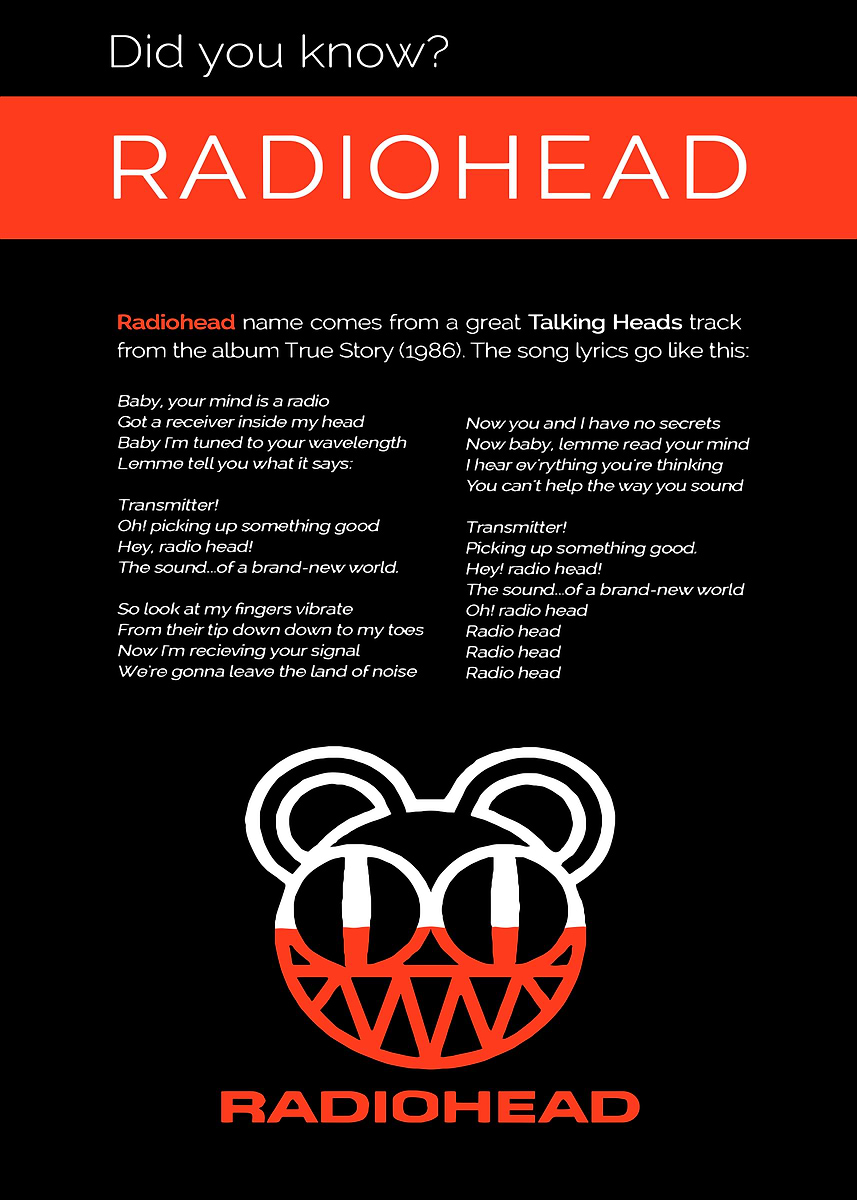 'Radiohead Band Logo and Lyrics' Poster, picture, metal print, paint by ...