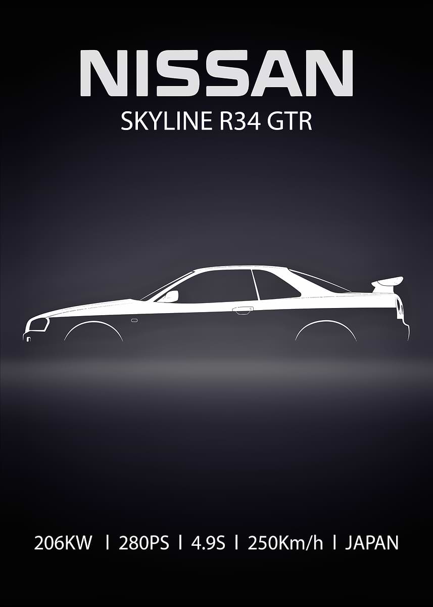 Nissan Skyline R34 GTR Poster' Poster, picture, metal print, paint