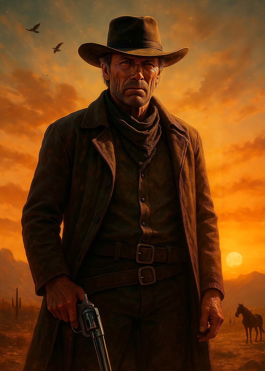 'Lone Cowboy at Sunset' Poster, picture, metal print, paint by Hoang ...