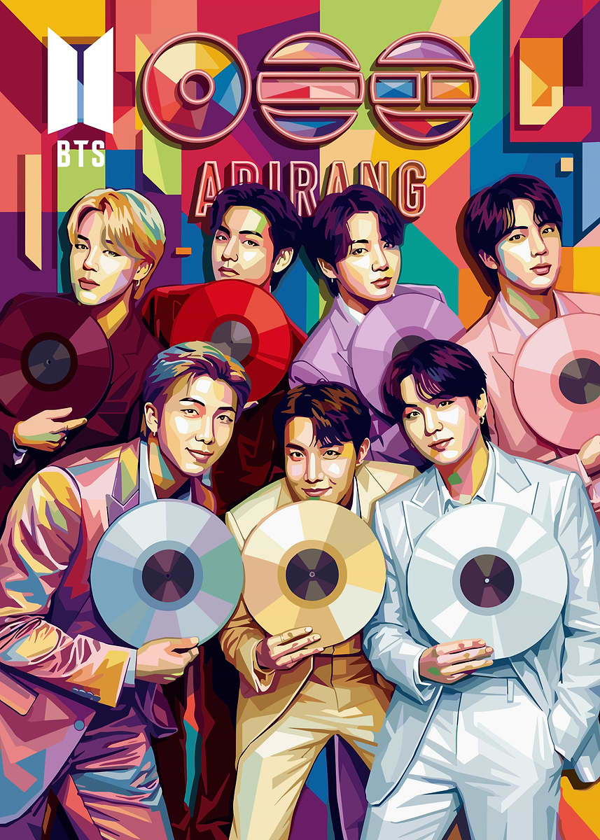 BTS ポスターいろいろ BTS Members with Vinyl Records' Poster, picture, metal print