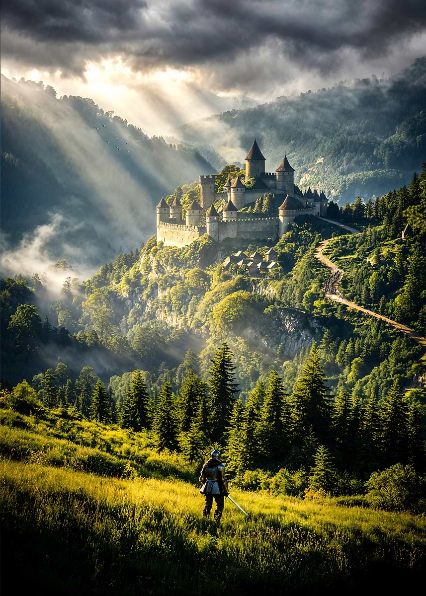 The Keep Beyond the Storm — from the Forgotten Fantasy Realms collection, a Pixaverse metal print