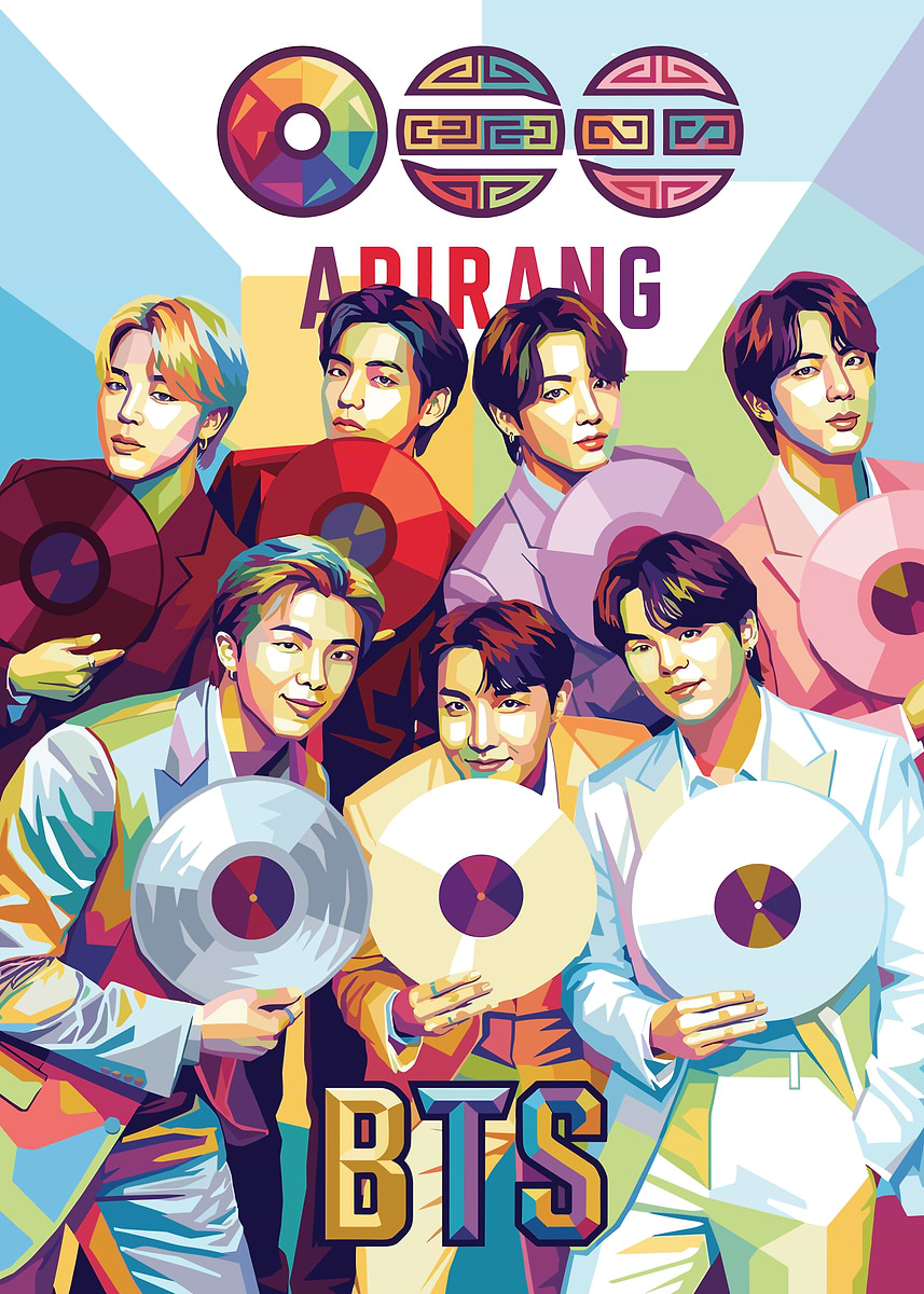 BTS members with vinyl records' Poster, picture, metal print