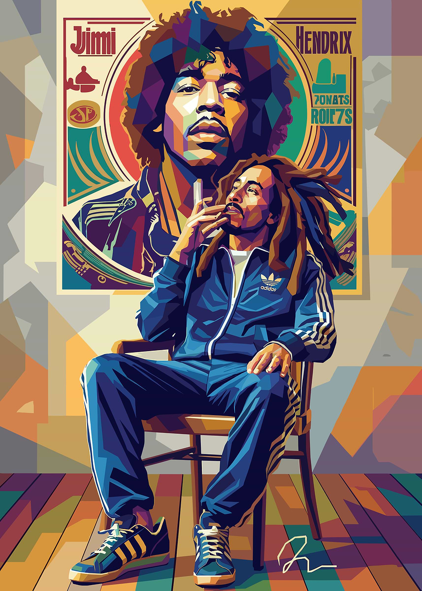 Bob Marley and Jimi Hendrix Pop Art' Poster, picture, metal print