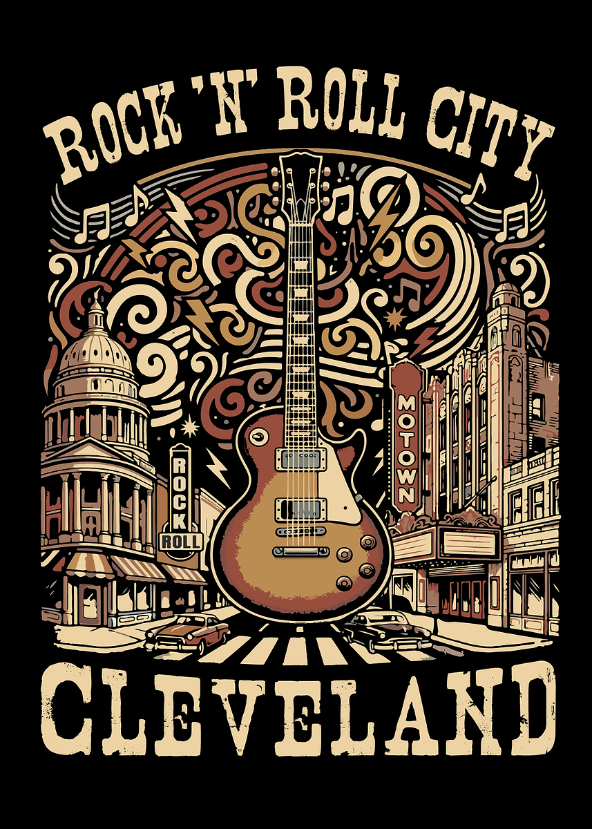 'Cleveland Rock 'n' Roll City Guitar ' Poster, picture, metal print ...
