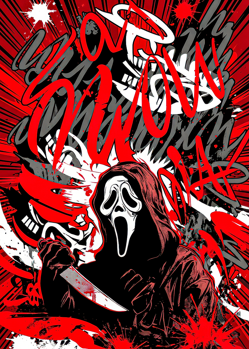 Ghostface with Knife and Graffiti' Poster, picture, metal print