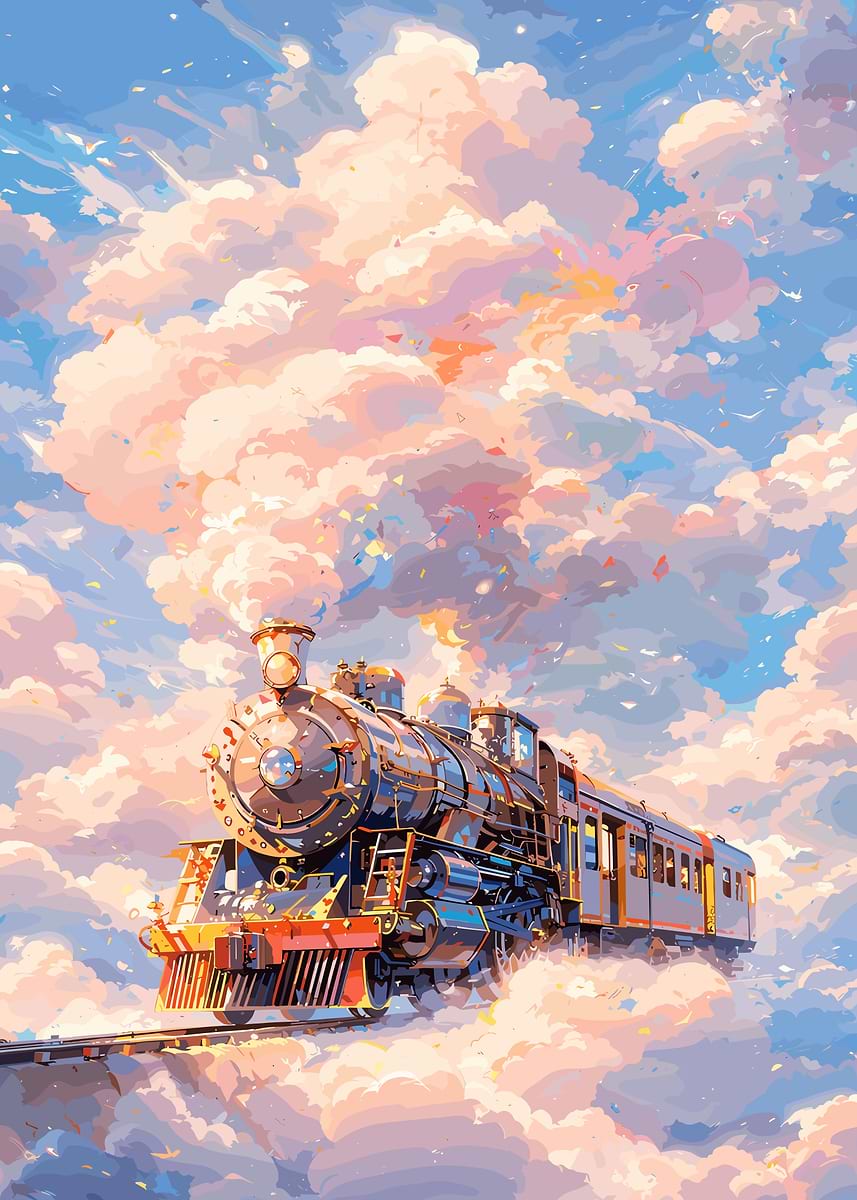'Steam Train in the Clouds' Poster, picture, metal print, paint by Max ...