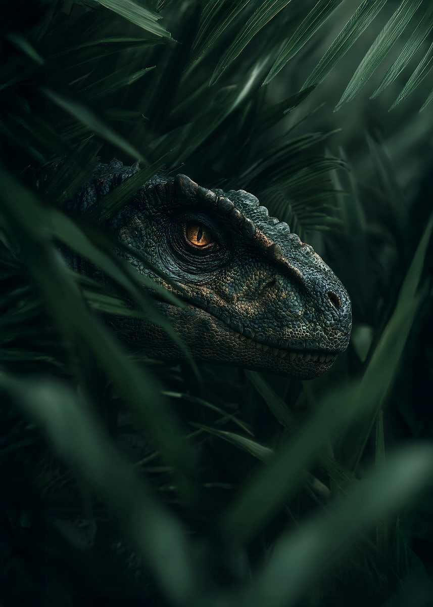 Dinosaur in Lush Greenery' Poster, picture, metal print, paint by