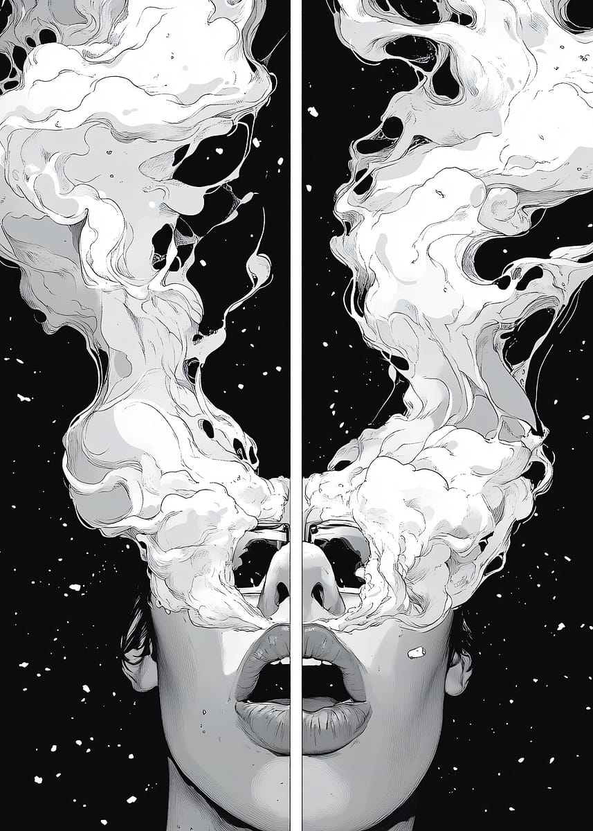 'Woman's Head Exploding with Smoke' Poster, picture, metal print, paint ...