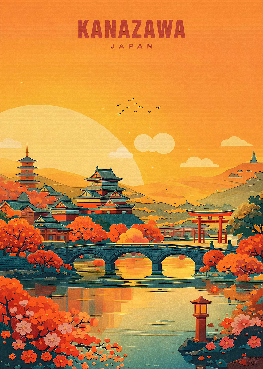 Kanazawa Japan Travel Poster' Poster, picture, metal print, paint