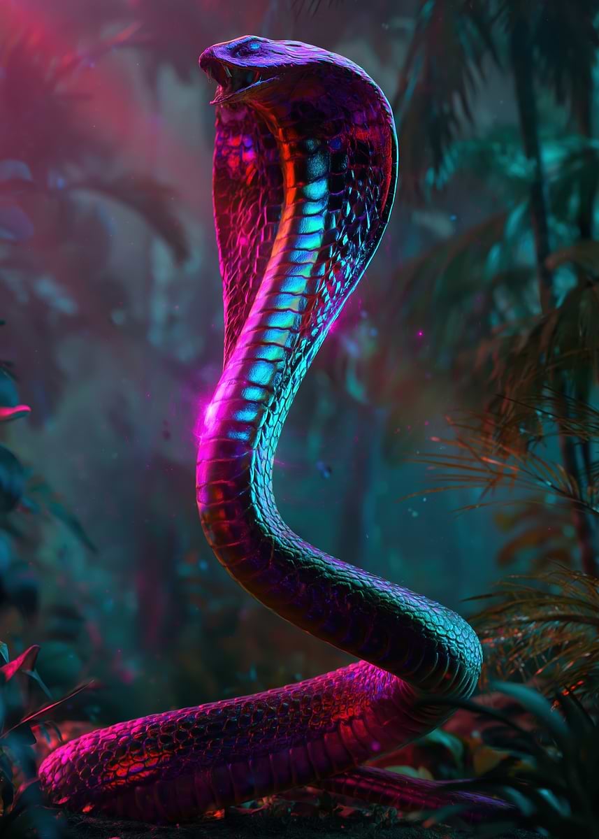 Neon Cobra in Jungle' Poster, picture, metal print, paint by