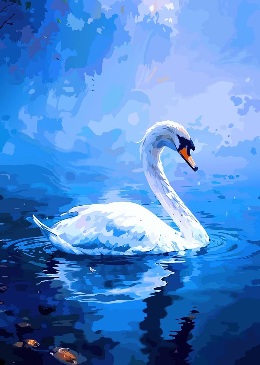 Swan on a Blue Lake' Poster, picture, metal print, paint by Yeager