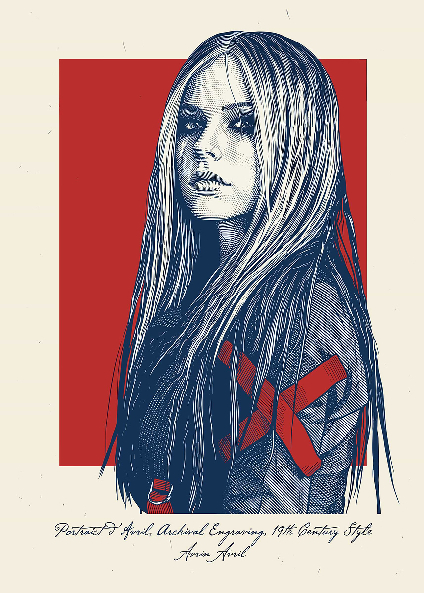 Avril Lavigne Engraving Portrait' Poster, picture, metal print