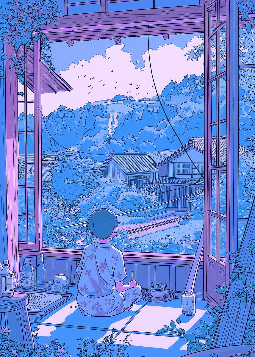 Person Gazing Out at a Serene Landscape' Poster, picture, metal