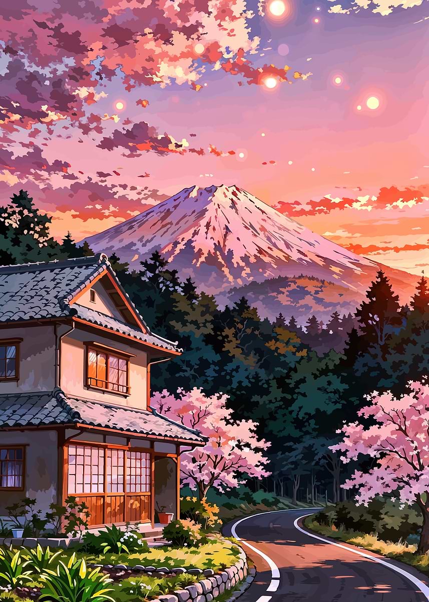 Japanese Landscape with Mount Fuji' Poster, picture, metal print
