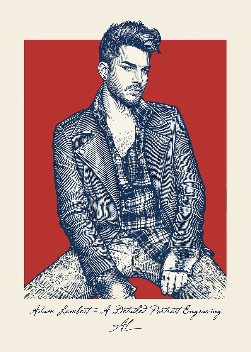 Adam Lambert Portrait Engraving' Poster, picture, metal print