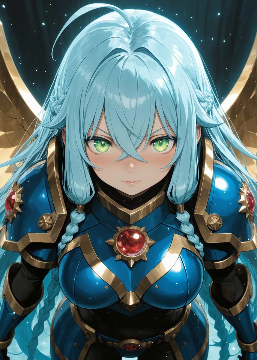 'Anime Warrior with Blue Hair and Armor' Poster, picture, metal print ...