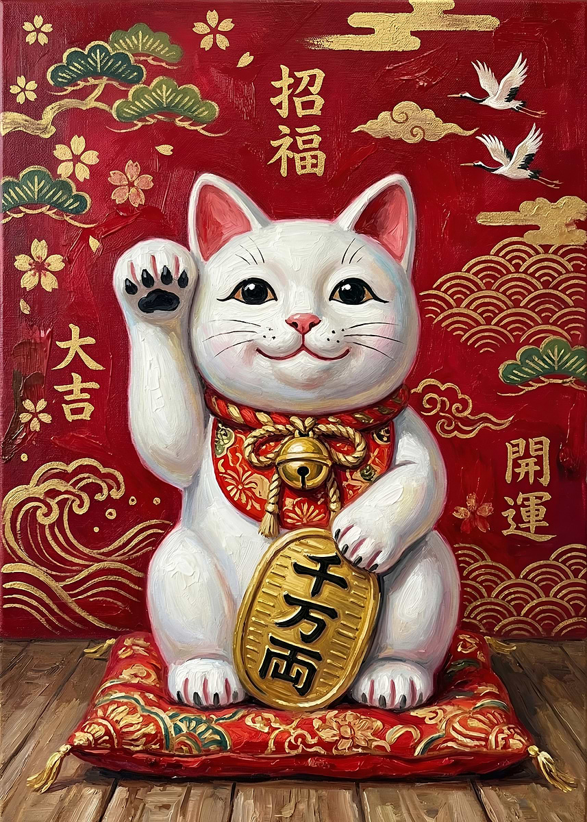 MANEKU-NEKO ポスター　ギター猫 Maneki Neko with Gold Coin' Poster, picture, metal print, paint by