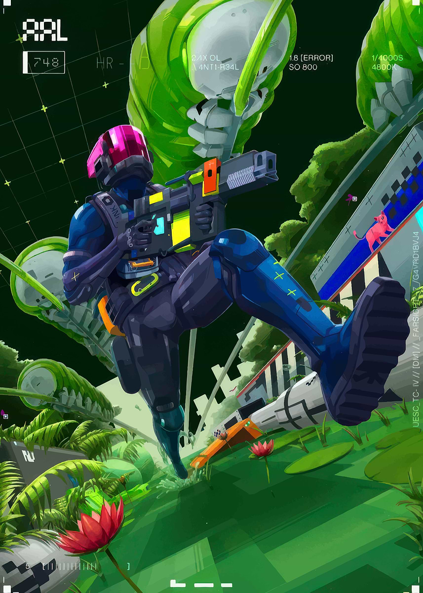 'Sci-fi Soldier in Alien Jungle' Poster, picture, metal print, paint by ...