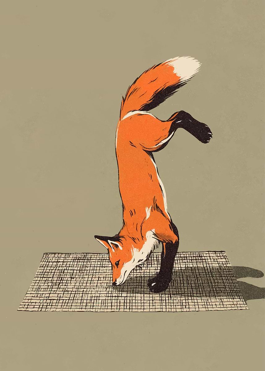 Fox Rising Hand 'Fox Doing a Handstand on a Mat' Poster, picture, metal print, paint by ...