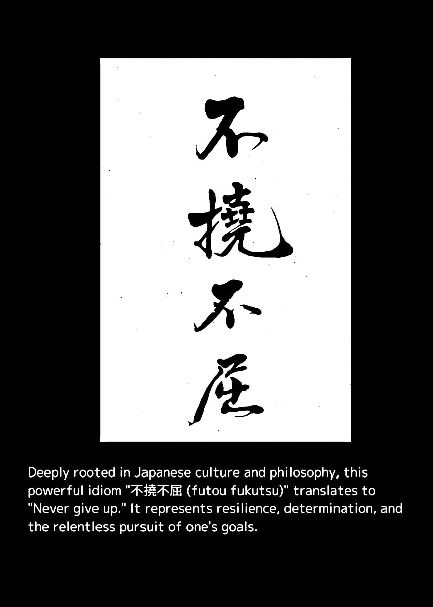 Japanese Calligraphy: Never Give Up' Poster, picture, metal print