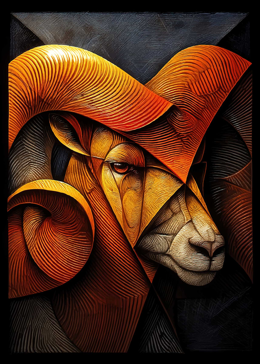 Abstract Aries Ram Portrait' Poster, picture, metal print, paint Abstract Aries Ram Portrait' Poster, picture, metal print, paint