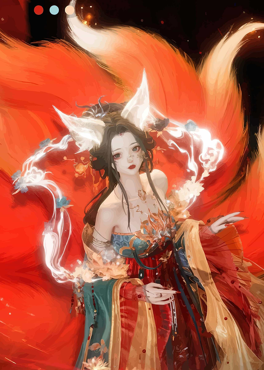 Nine-Tailed Fox Spirit Woman' Poster, picture, metal print, paint
