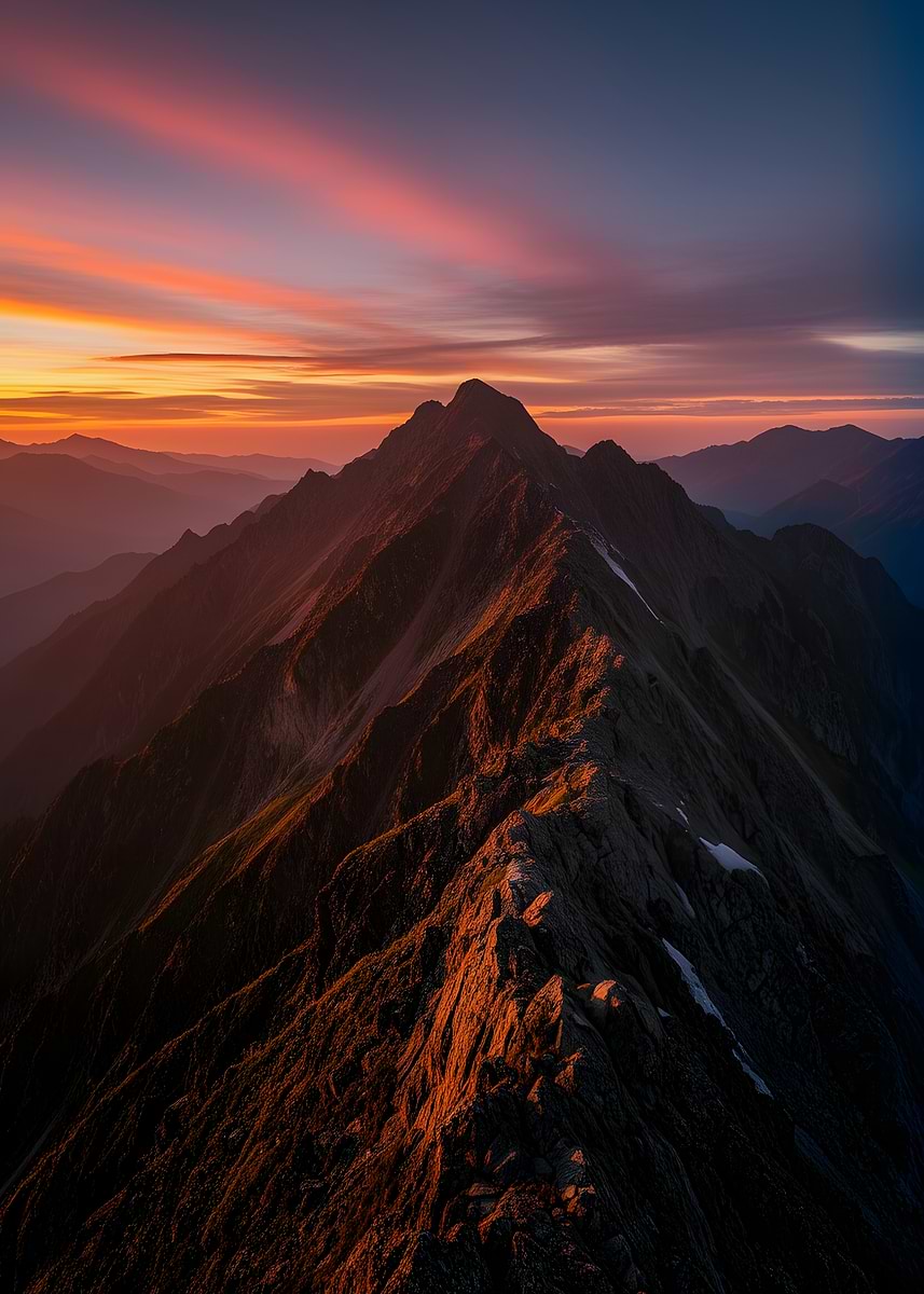 Mountine Ridge 'Mountain Ridge at Sunset' Poster, picture, metal print, paint by ...