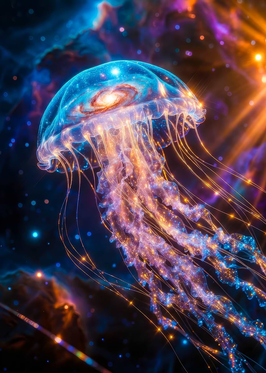 'Cosmic Jellyfish in Nebula' Poster, picture, metal print, paint by ...