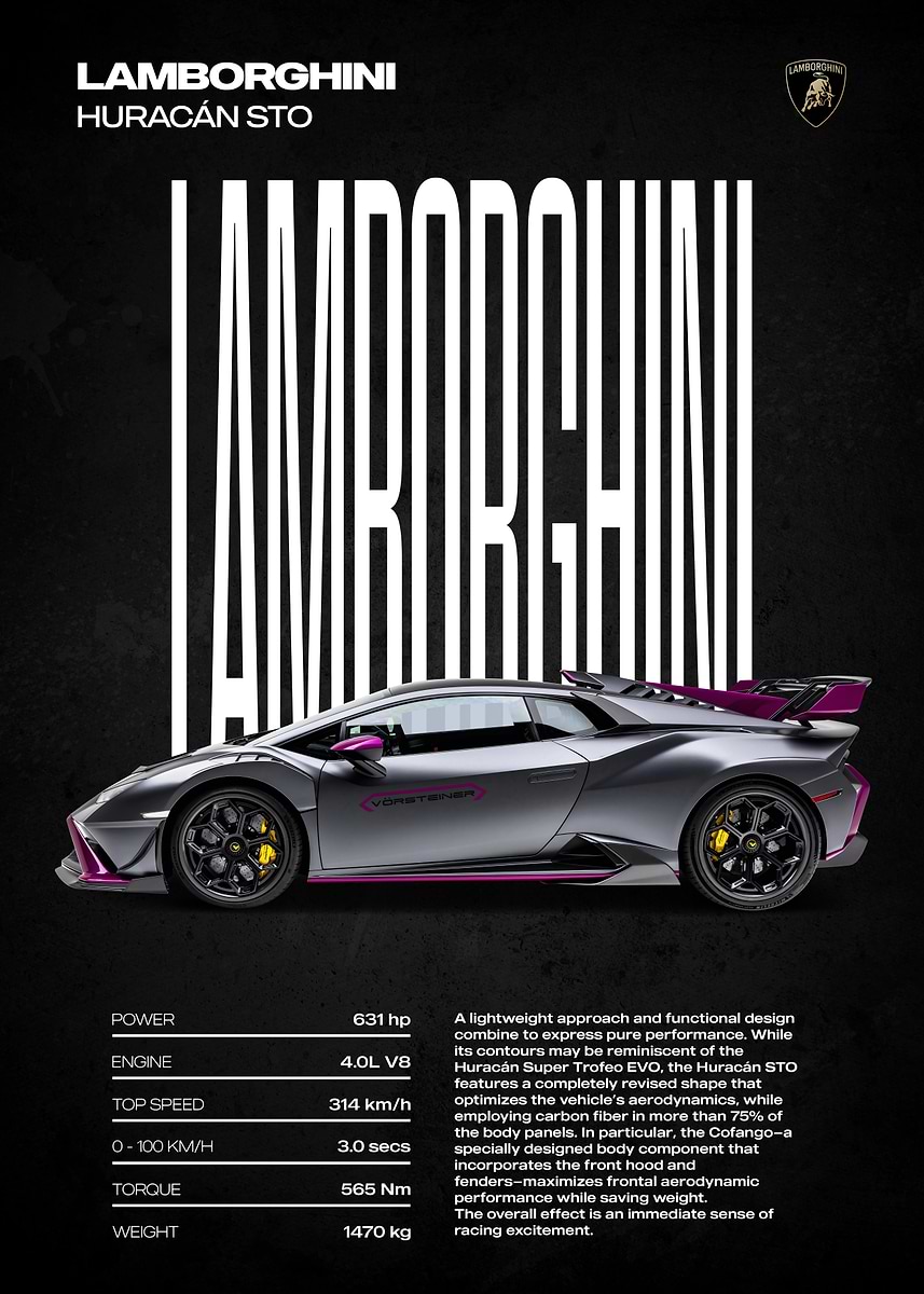 Lamborghini Huracán STO Poster' Poster, picture, metal print