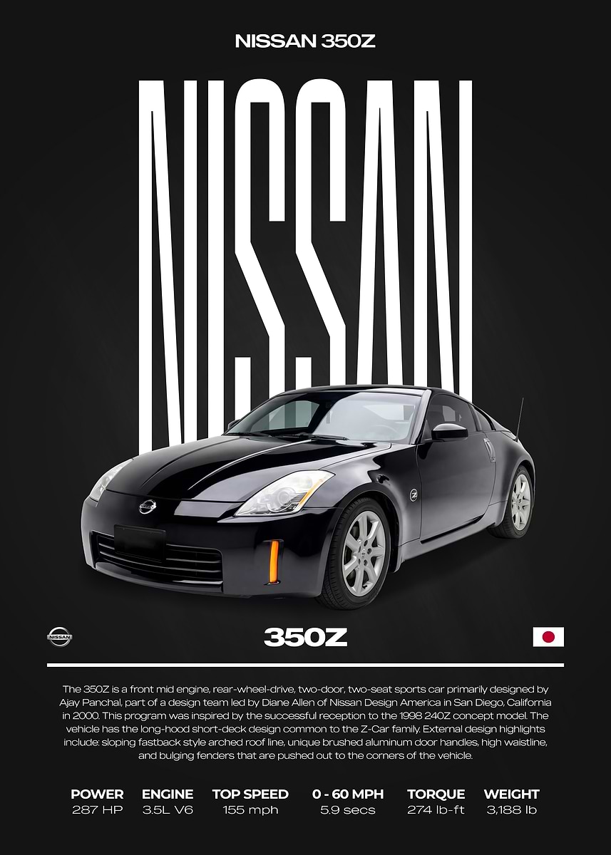 Nissan 350Z Car Poster' Poster, picture, metal print, paint by