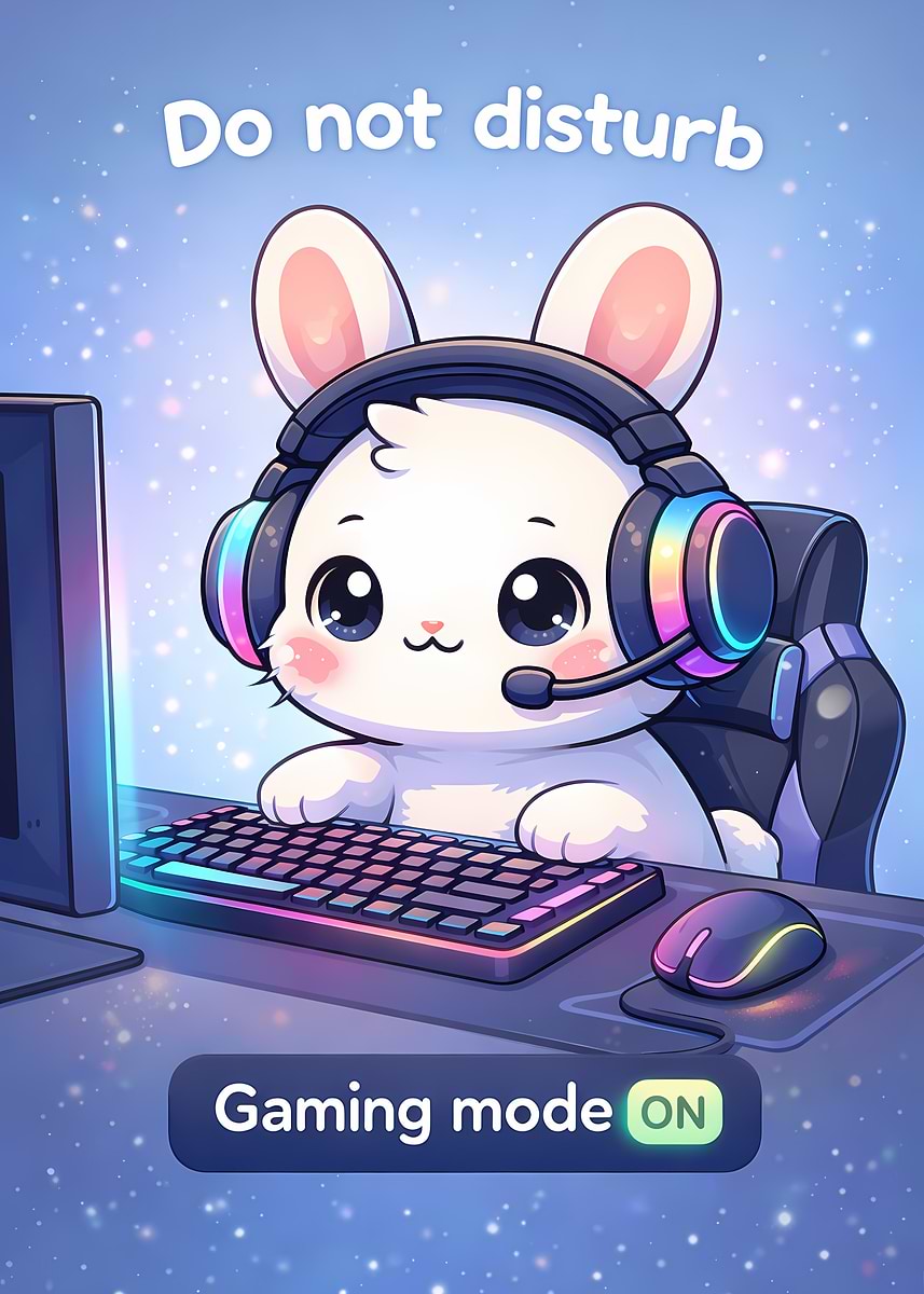 Gaming Rabbit Poster 'Cute Bunny Gamer' Poster, picture, metal print, paint by Midnight Chic ...