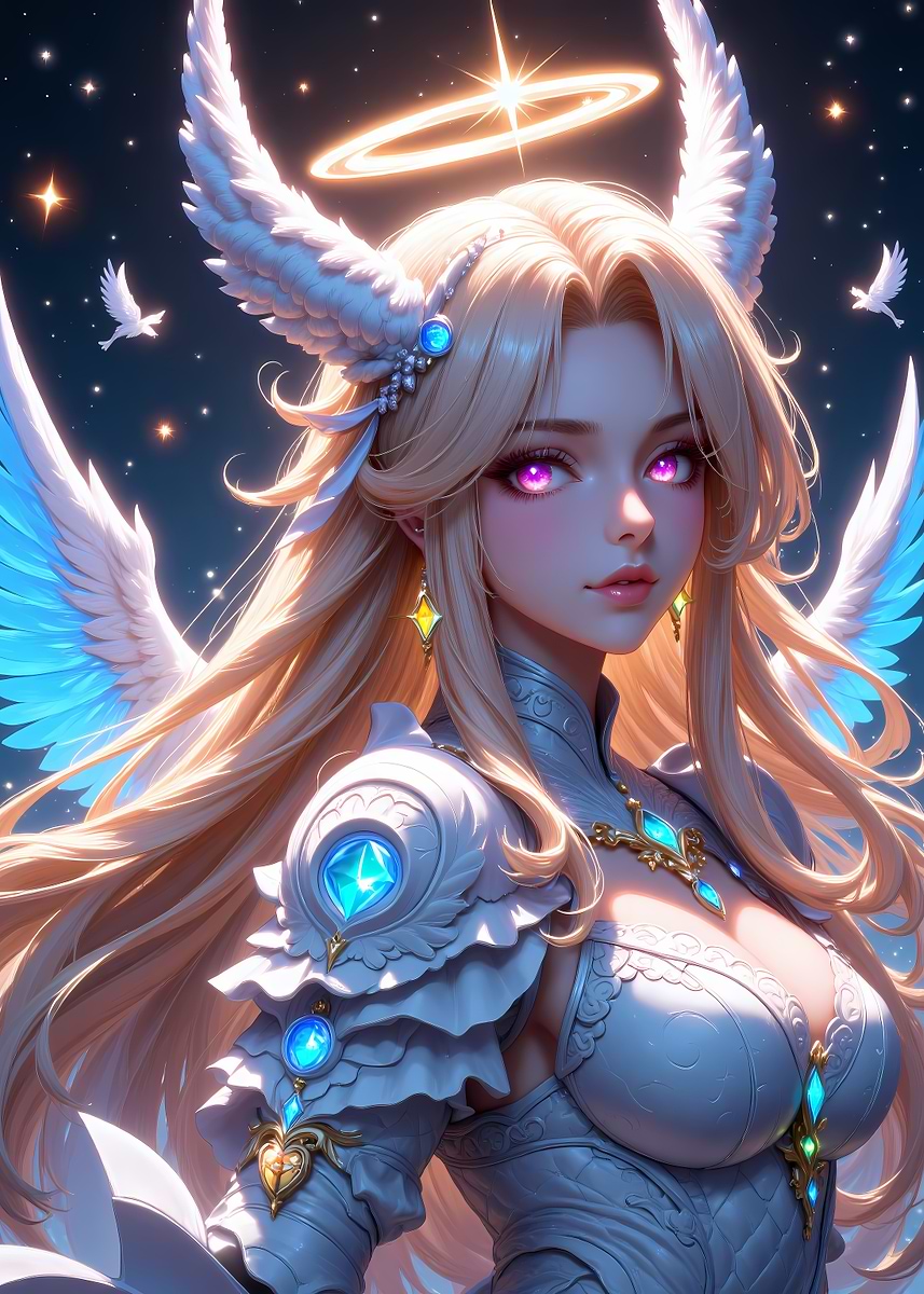 'Anime Angel with Halo and Wings' Poster, picture, metal print, paint ...